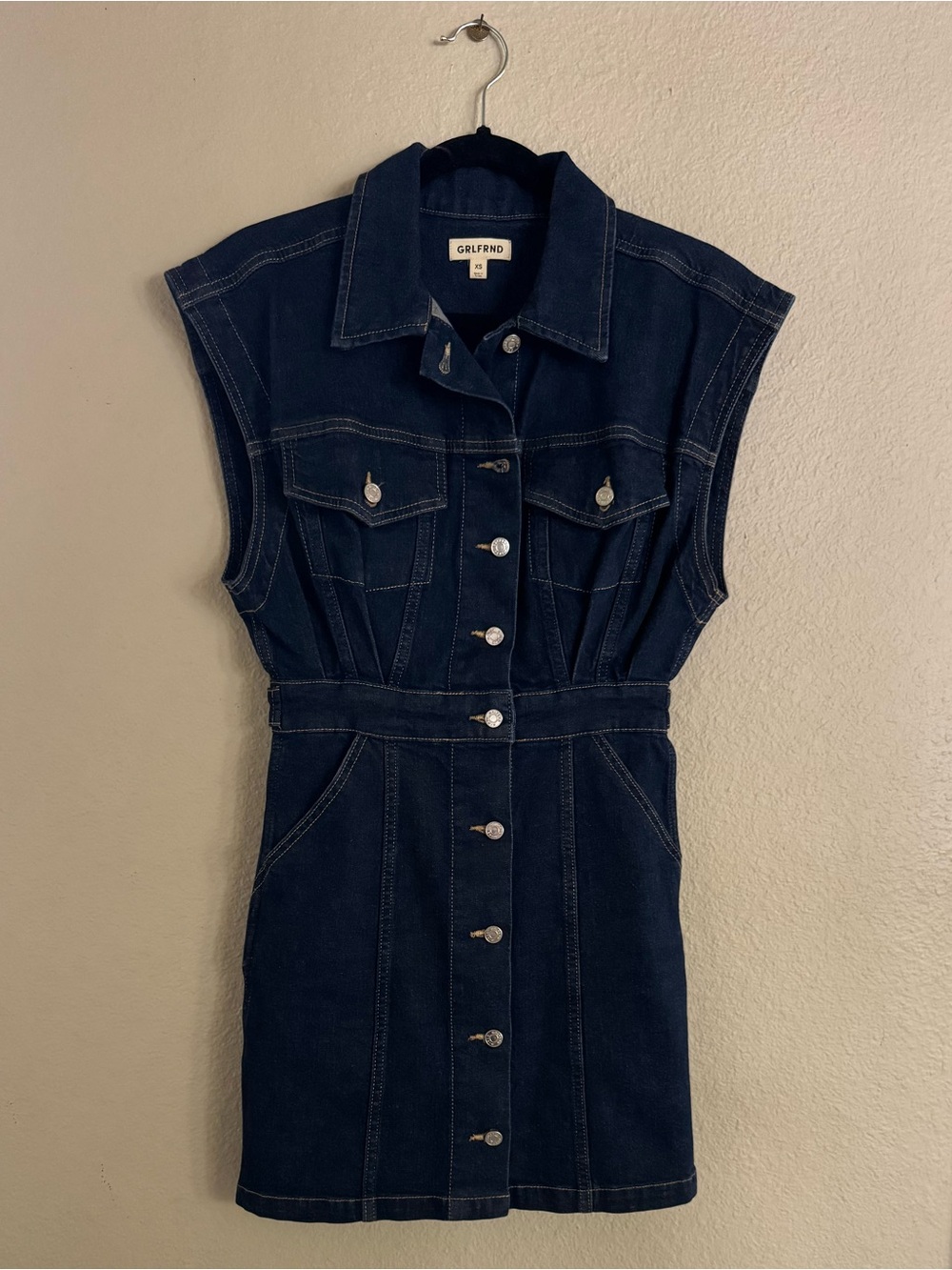 GRLFRND Dark Indigo Denim Button-Front Mini Dress